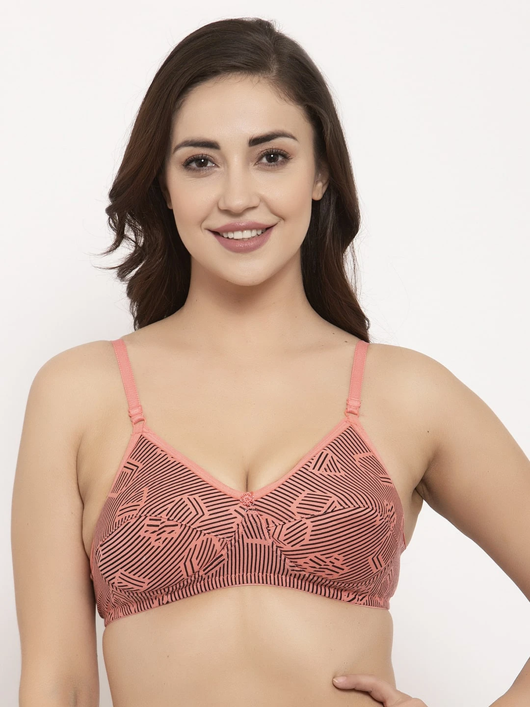 Orange Printed Non-Wired Lightly Padded Push-Up Bra