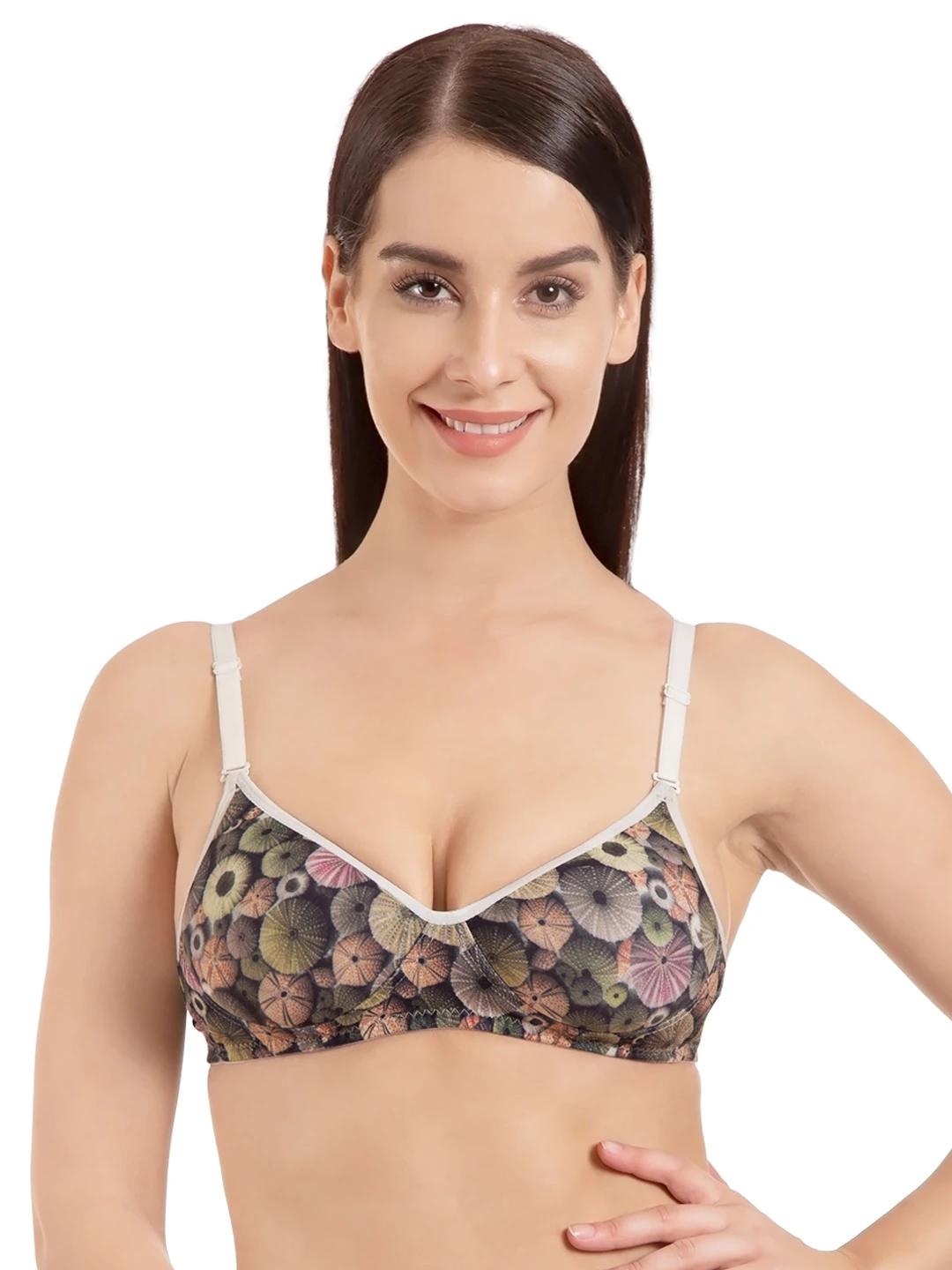 Brown Printed Non-Wired Lightly Padded T-shirt Bra