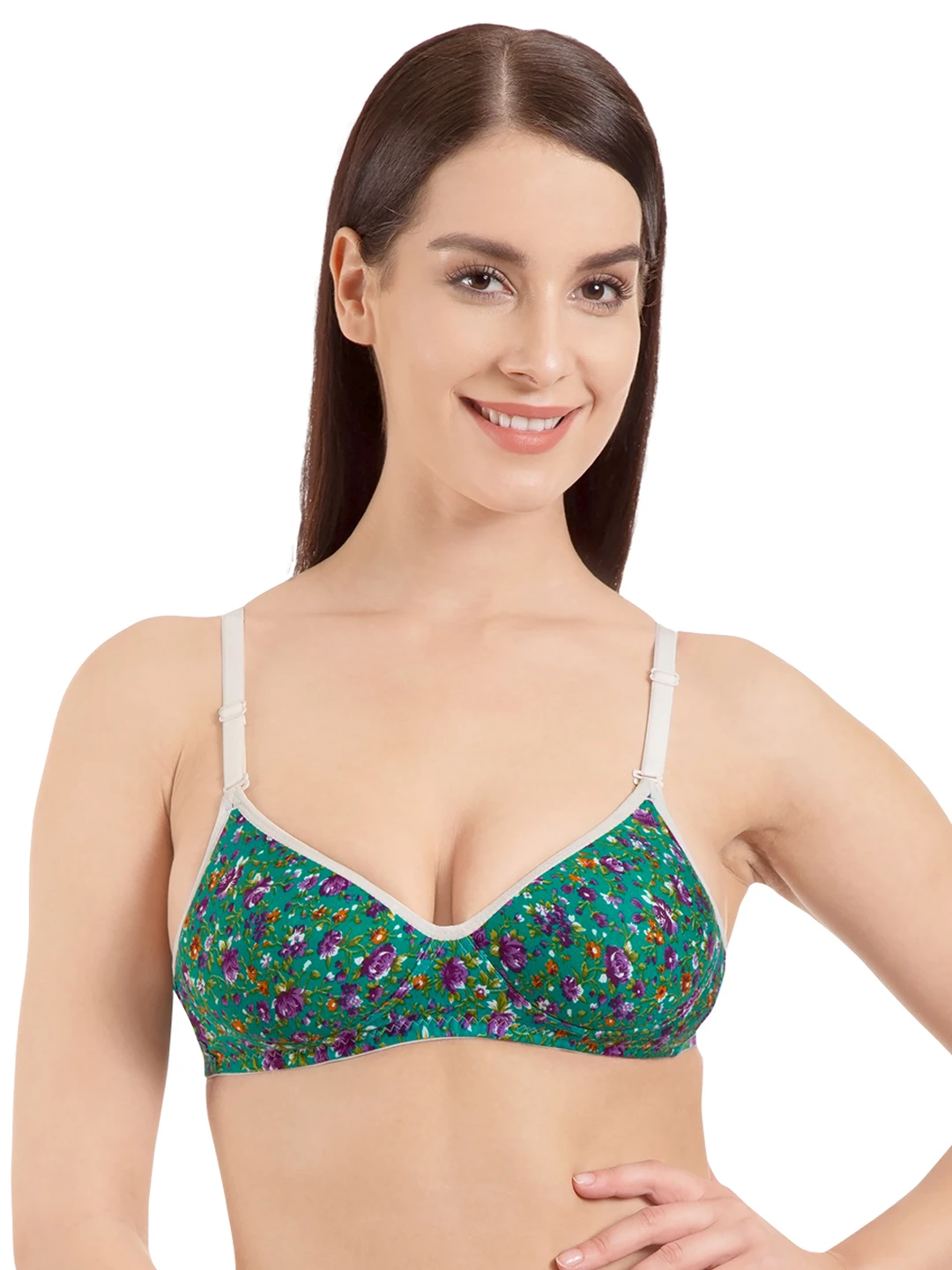 Green Printed Non-Wired Lightly Padded T-shirt Bra