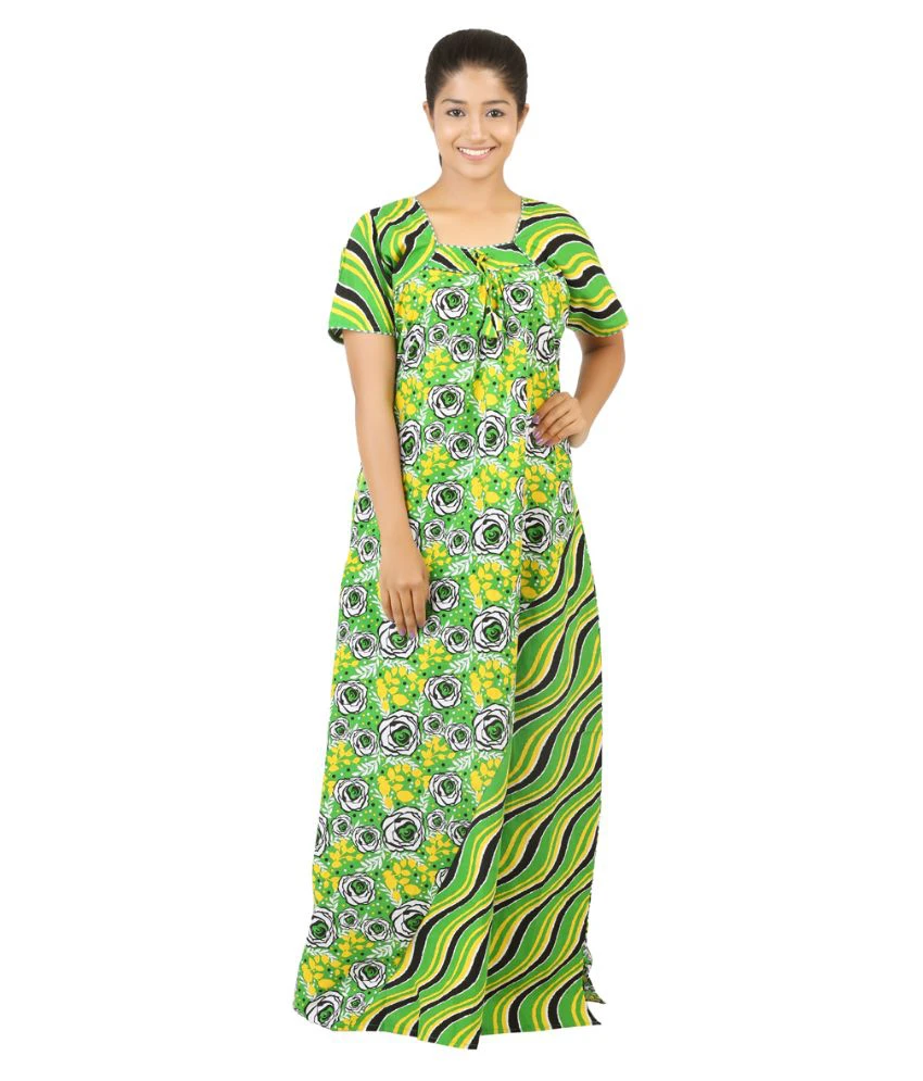 Green Cotton Nighty & Night Gowns NT-A0010