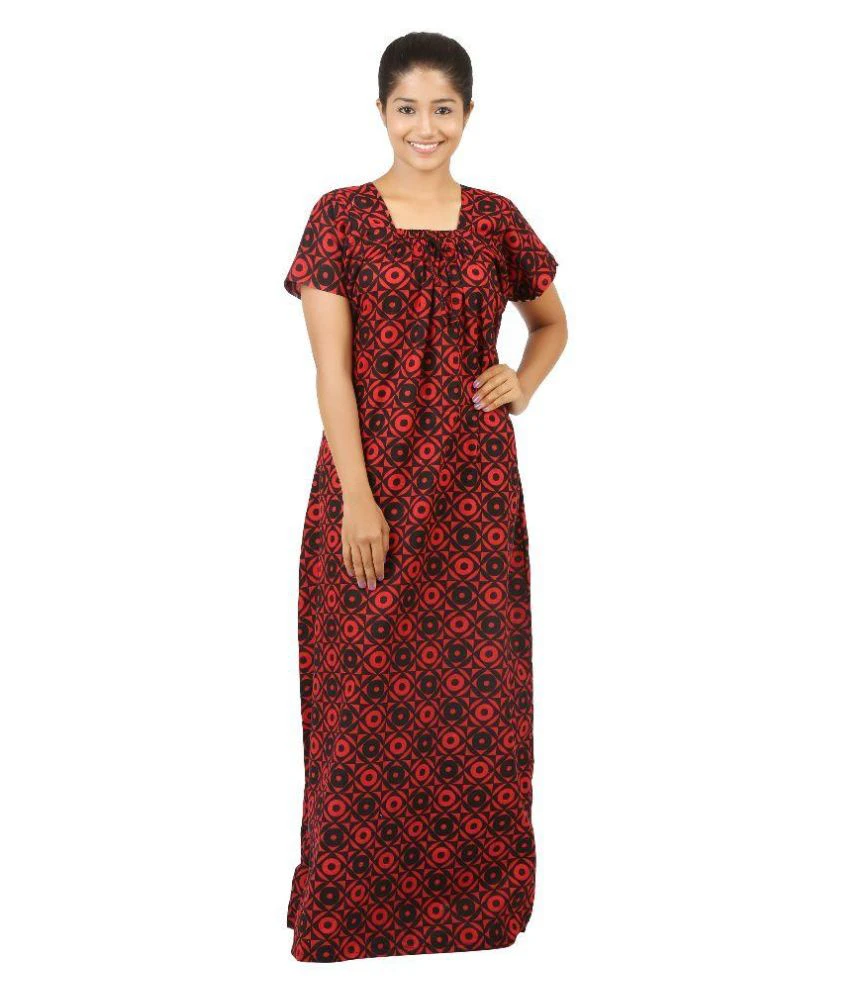 Maroon Cotton Nighty & Night Gowns NT-A0009