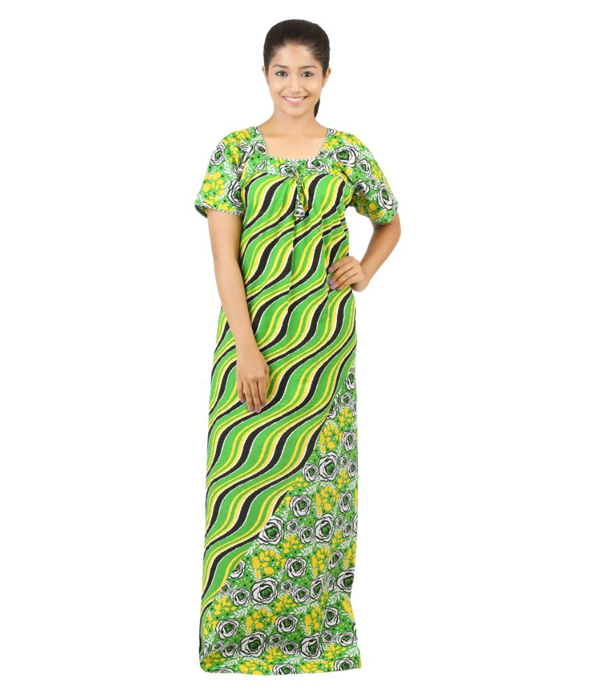 Green Cotton Nighty & Night Gowns NT-A0003