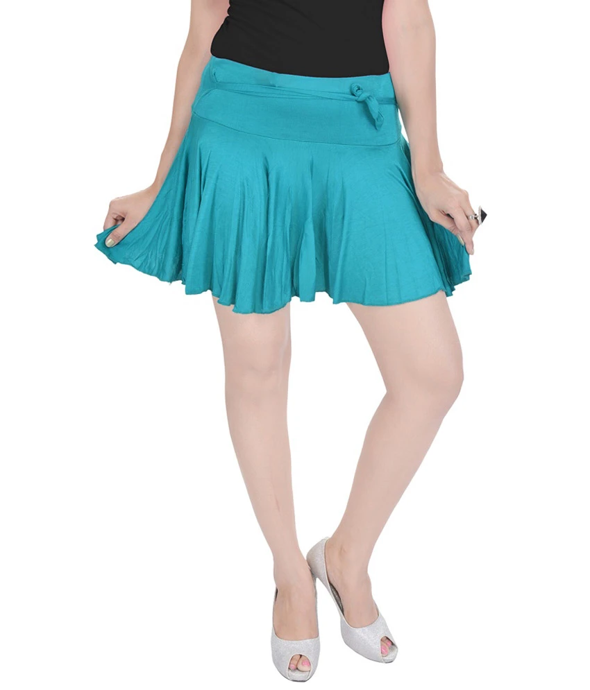 Turquoise Cotton Lycra Mini Skirt