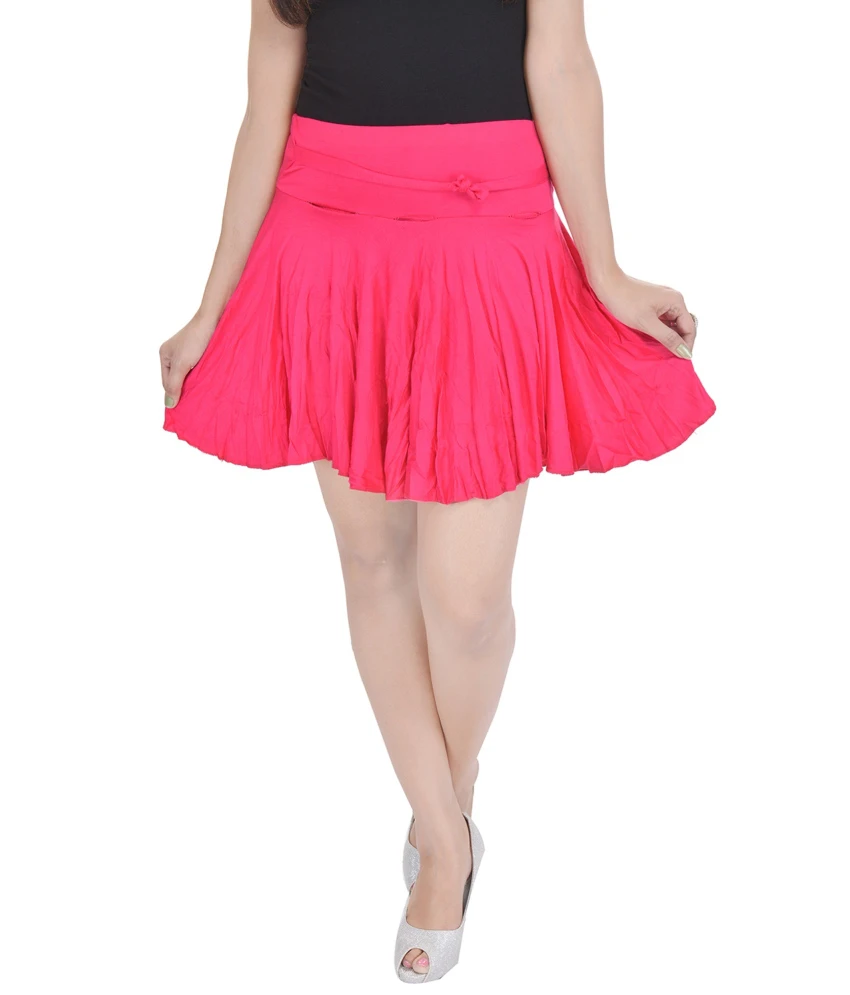 Deep Pink Cotton Lycra Mini Skirt