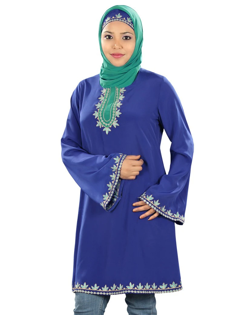 Round neck Blue Casual Cum Party Wear Tunic