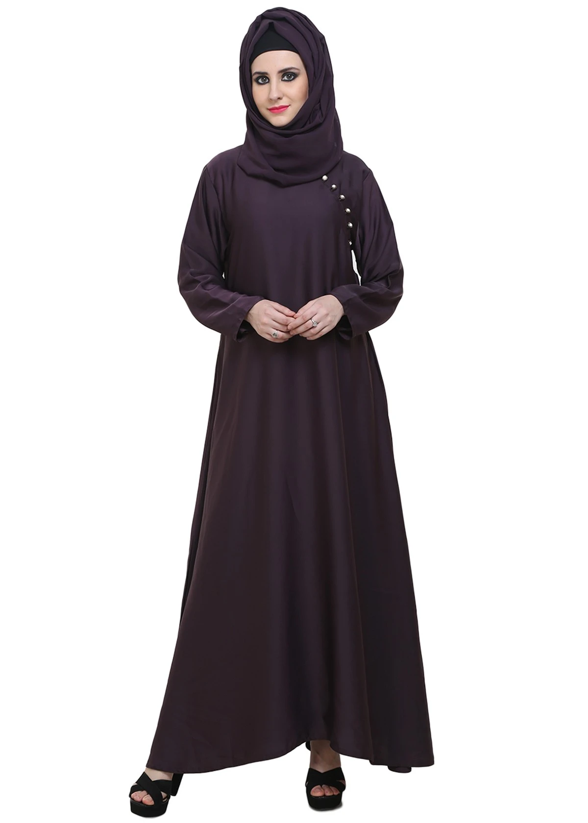 Purple A-Shaped Side Button Style Formal Abaya
