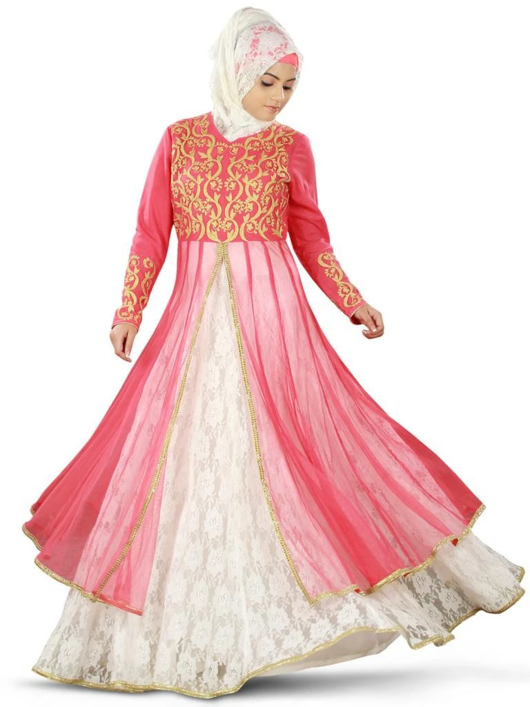 Poly Crepe & Net Dual color V-Neckline Wedding Abaya