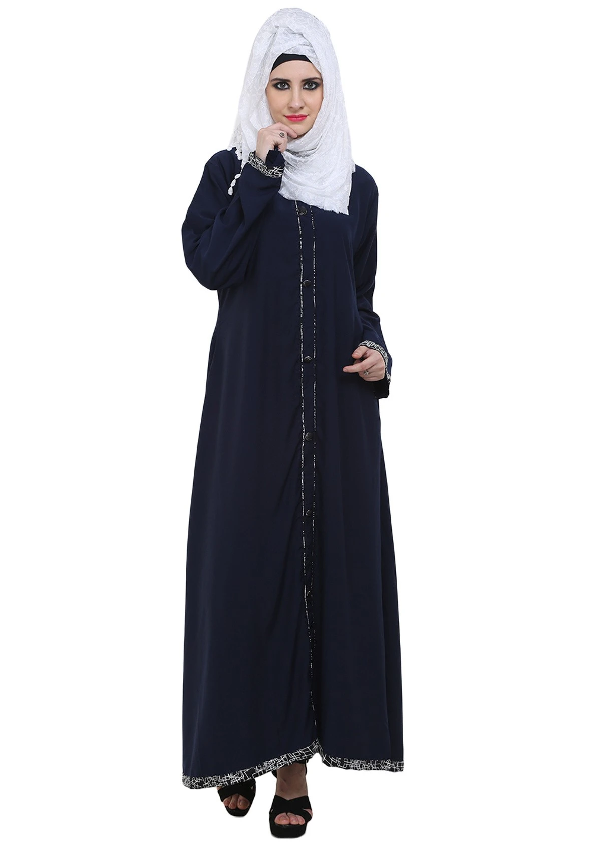 Navy Blue Front Open Formal Abaya