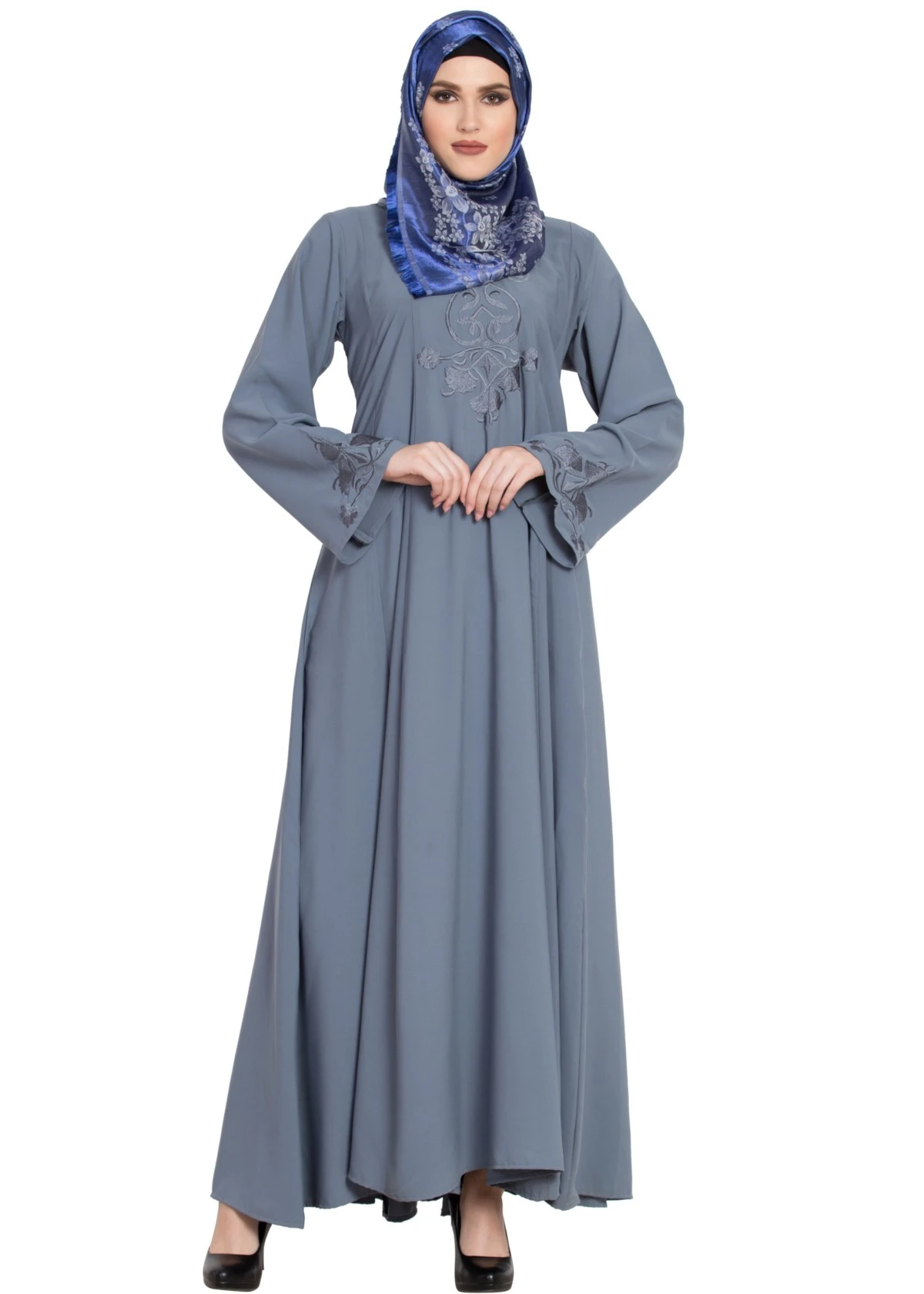 Light Grey Embroidered Kali Designer Abaya