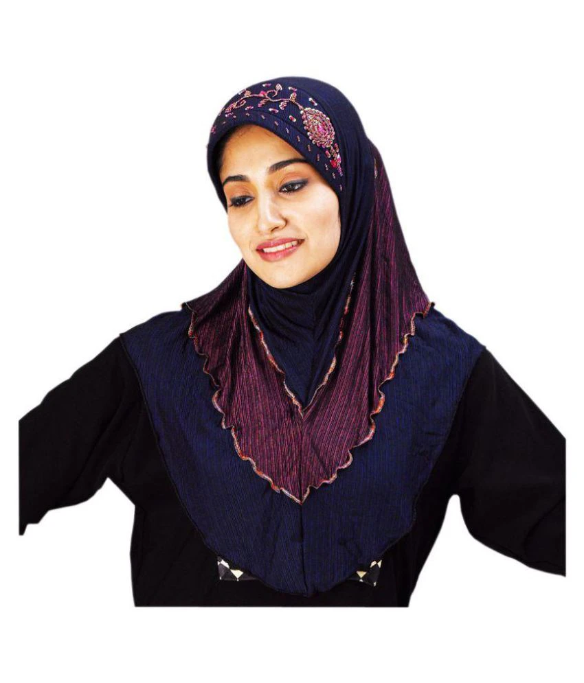 Parvin Blue Polyester Stitched Hijabs