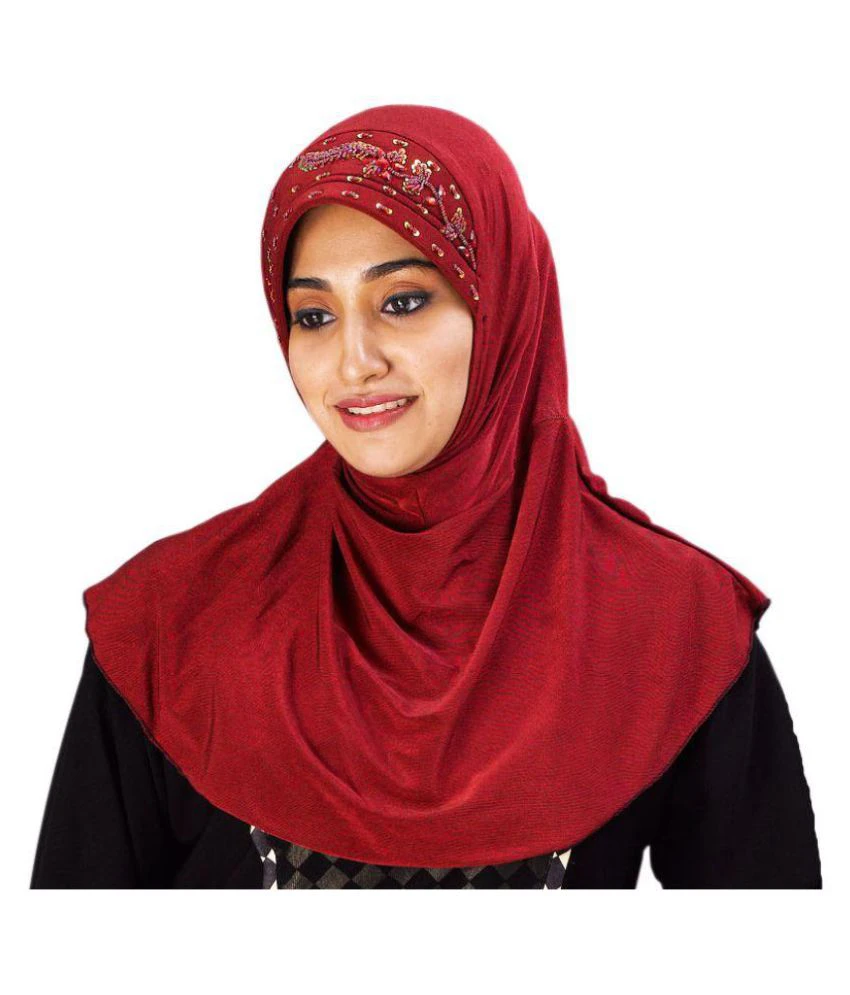 Parvin Maroon Polyester Stitched Hijabs