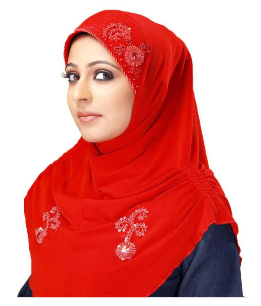 Parvin Red Polyester Stitched Hijabs
