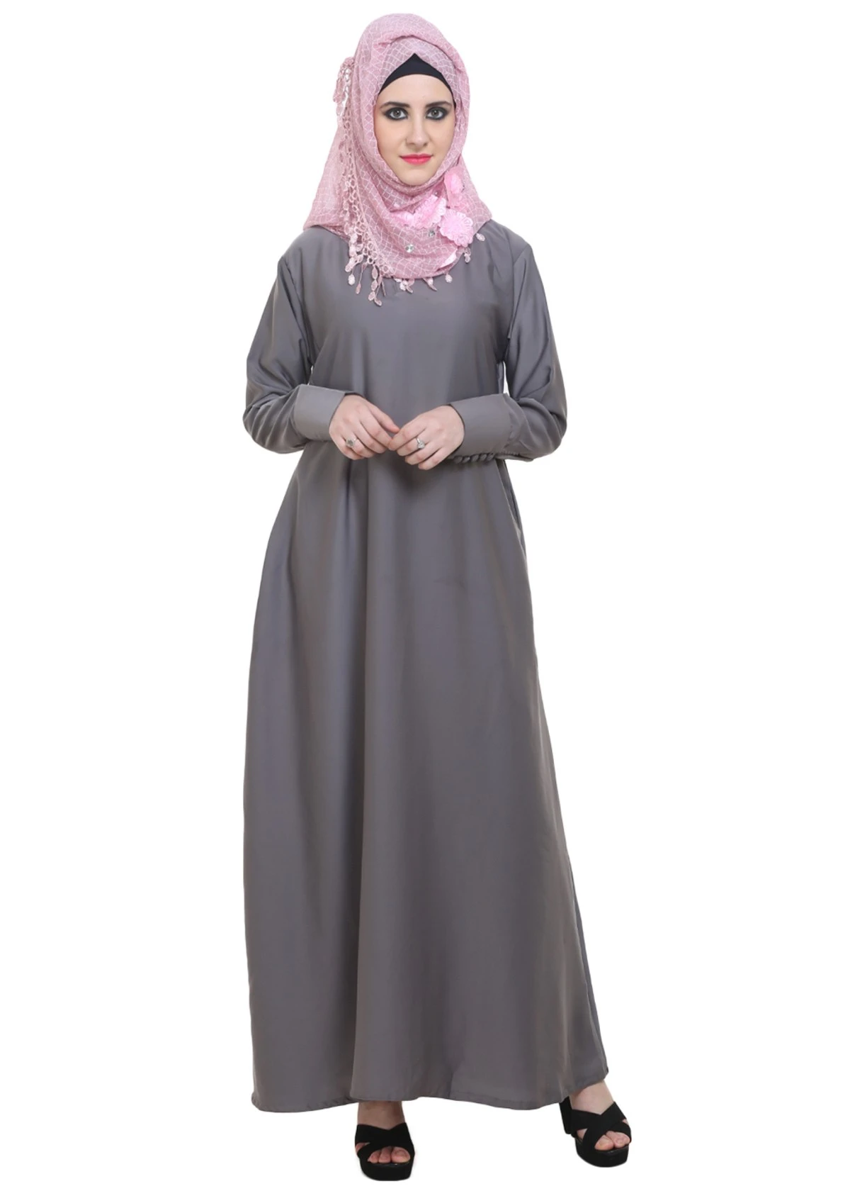 Grey A-Shaped Formal Abaya