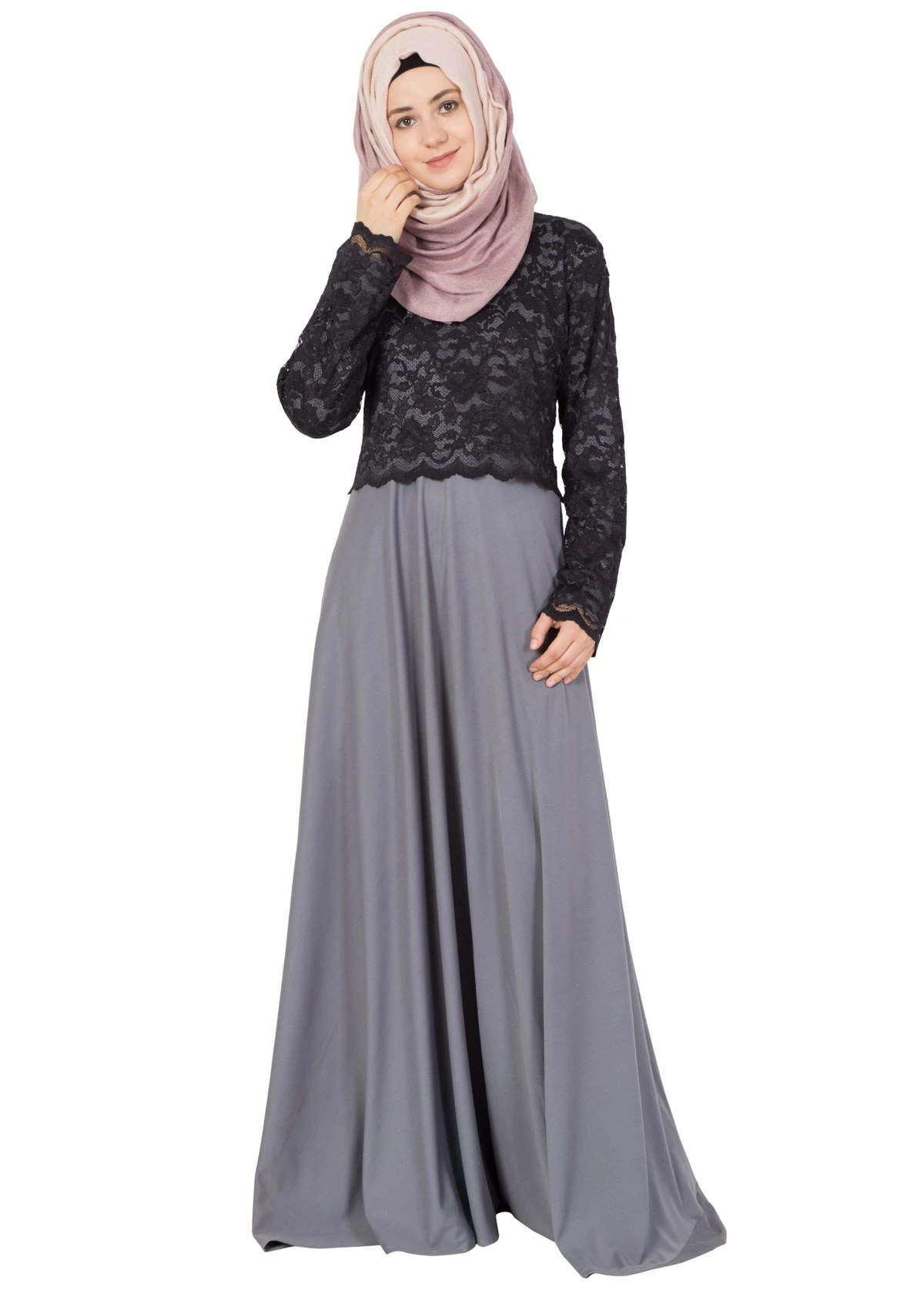 Full Flair Black Lace Abaya