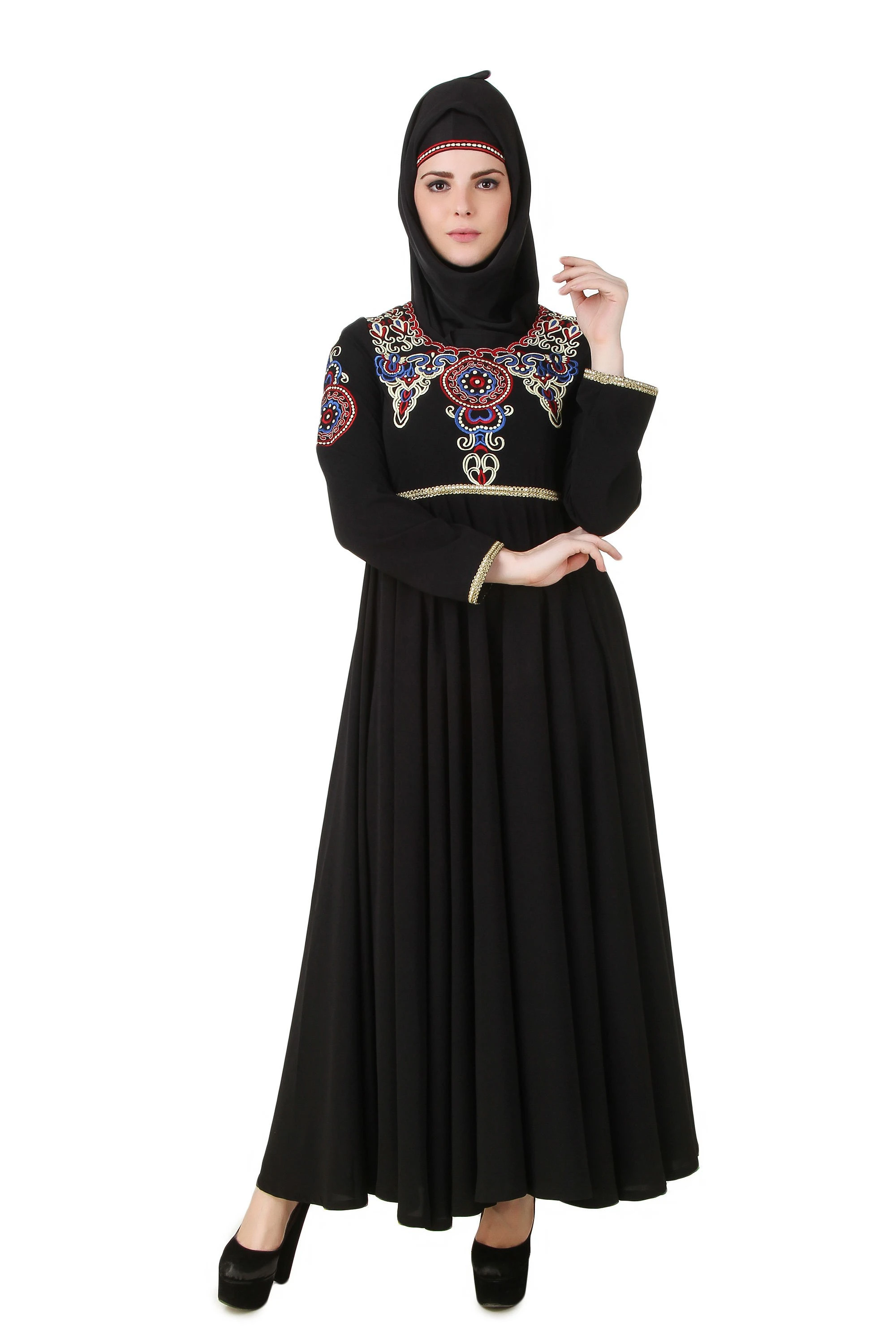 Flared Anarkali Panels Embroidery Abaya
