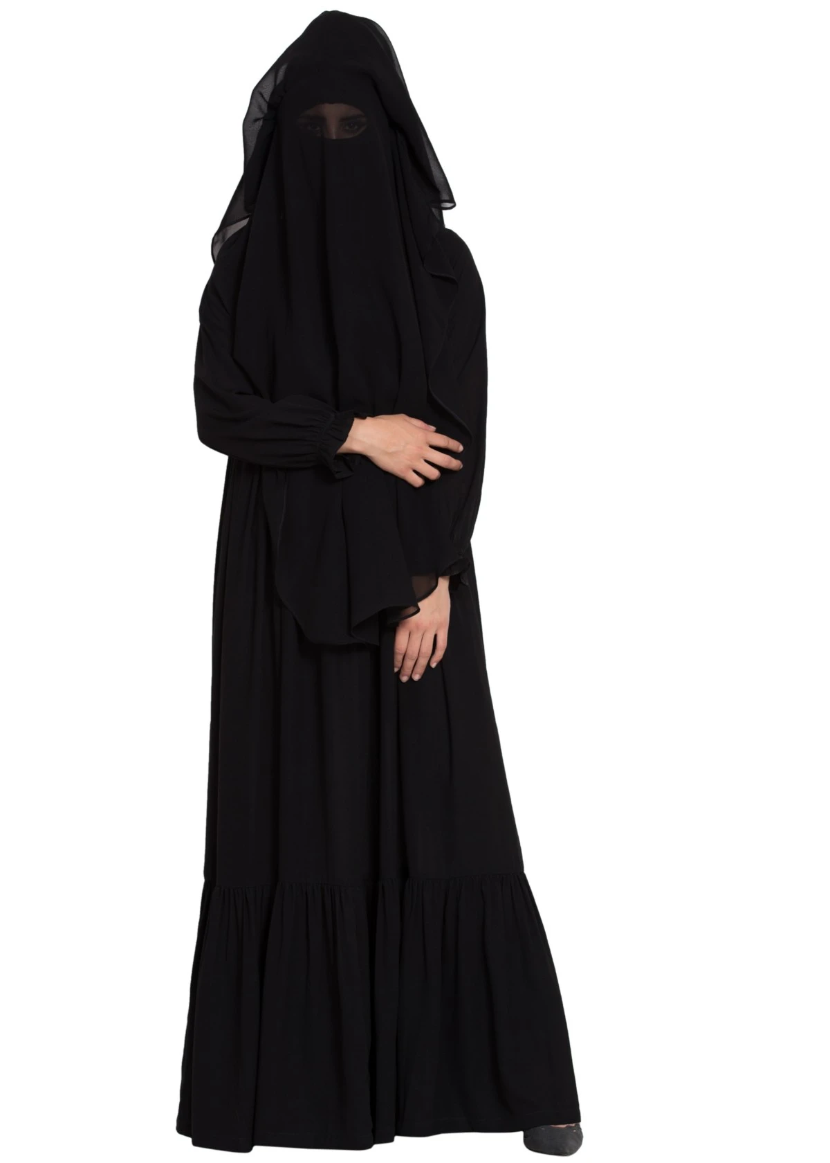 Designer Lose Fit Burqa With a Triple Layer Niqaab and Nose Piece