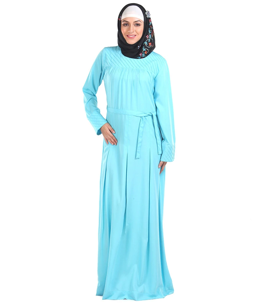 Blue Ploycrepe Stitched Abaya-Burqas without Hijab