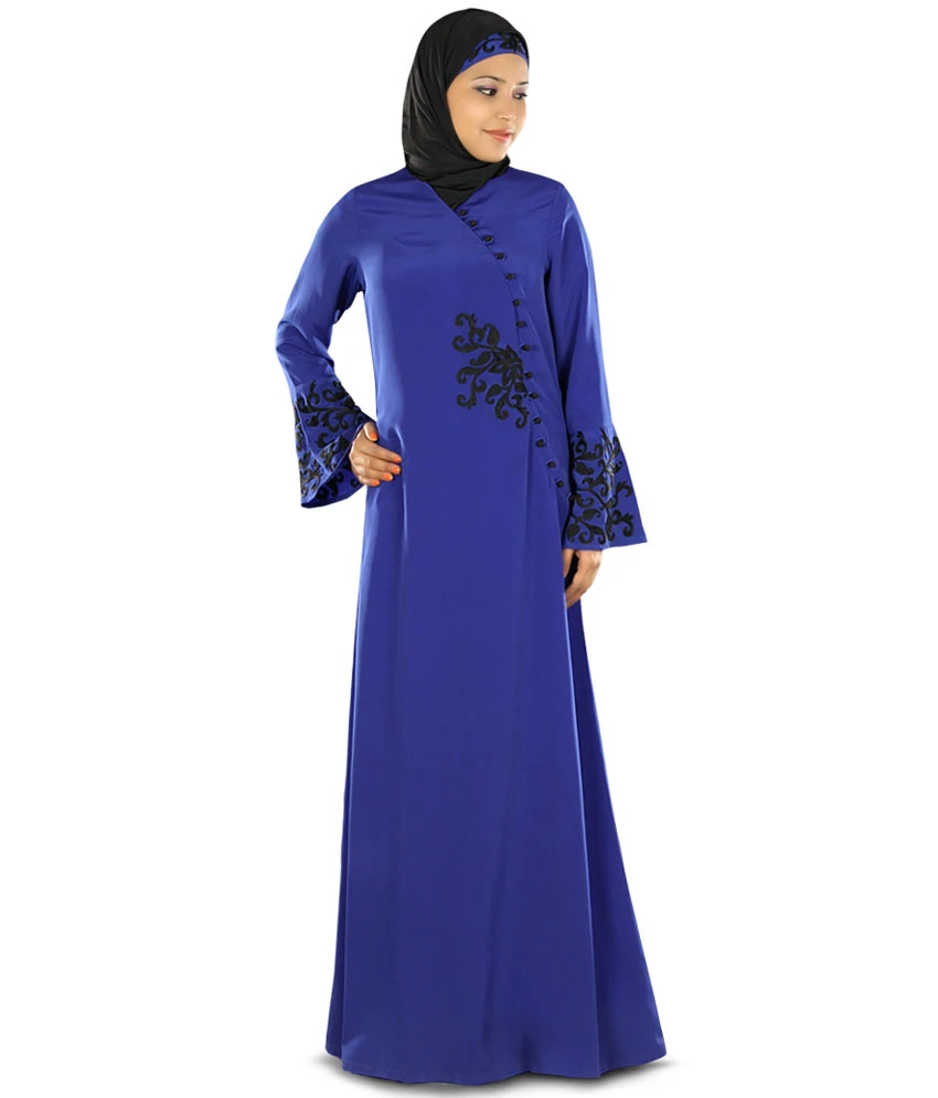 Blue Islamic Abaya with Arabic Embroidery