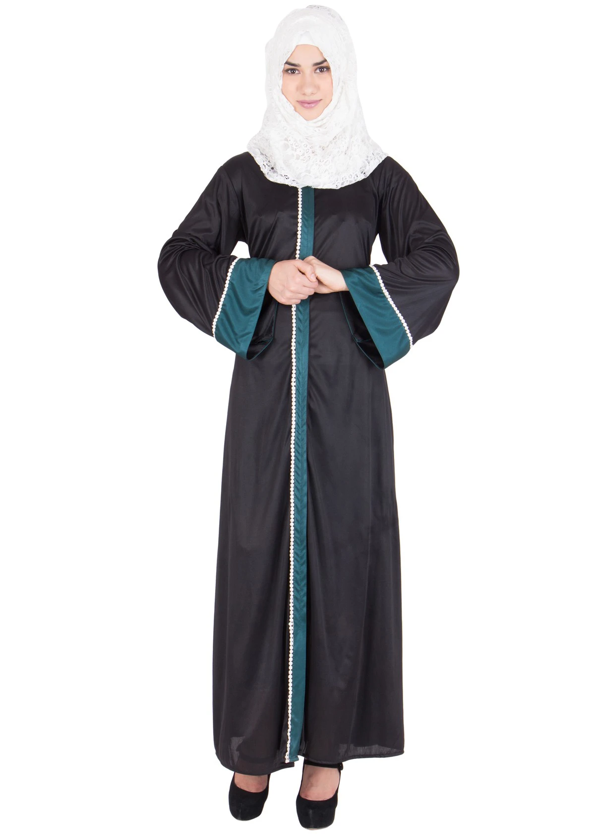 Black Green Border Abaya