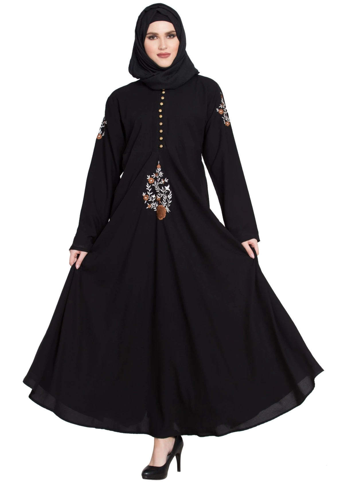 Black Embroidered Flared Stylish Abaya