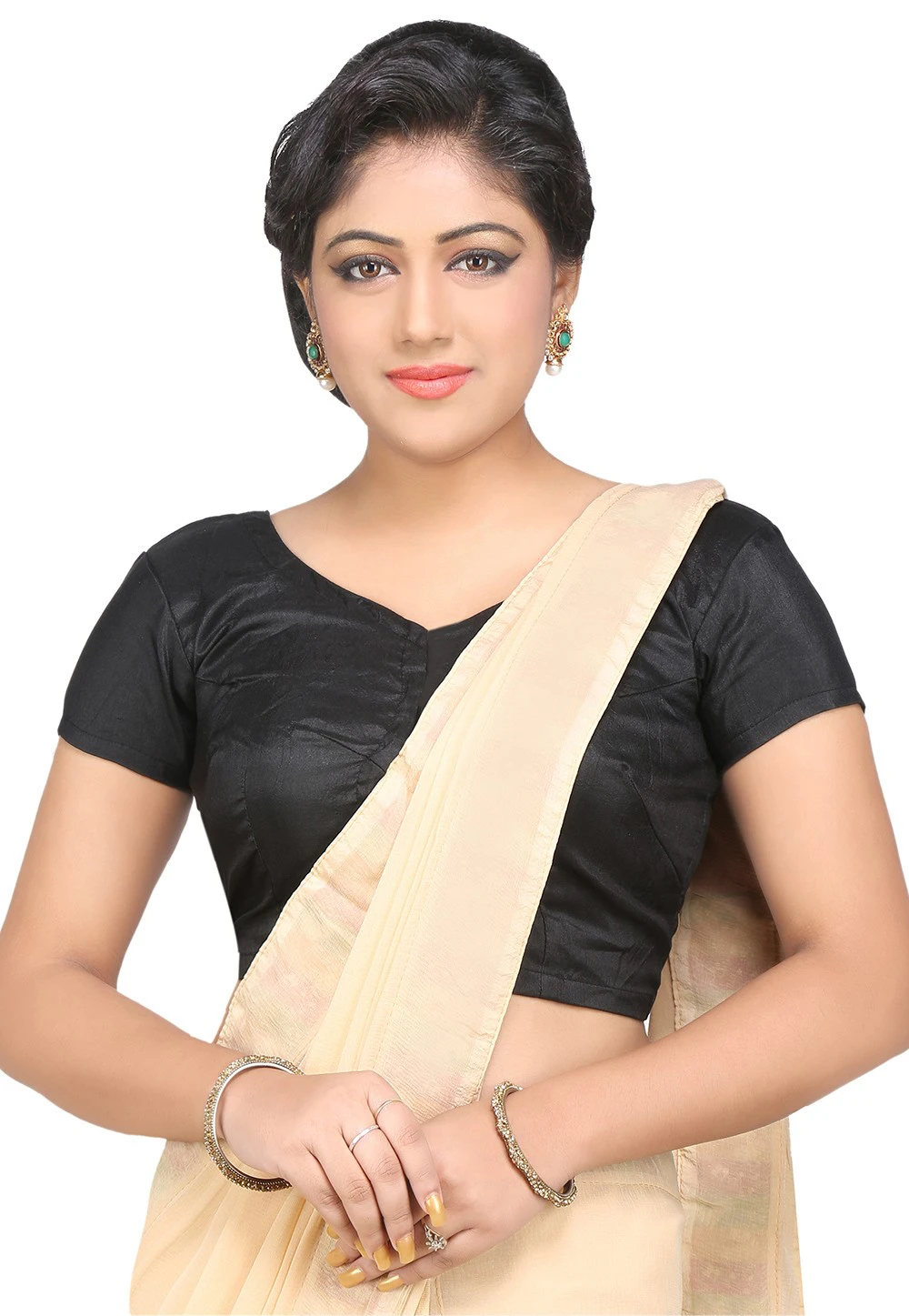 Plain Dupion Silk Blouse in Black