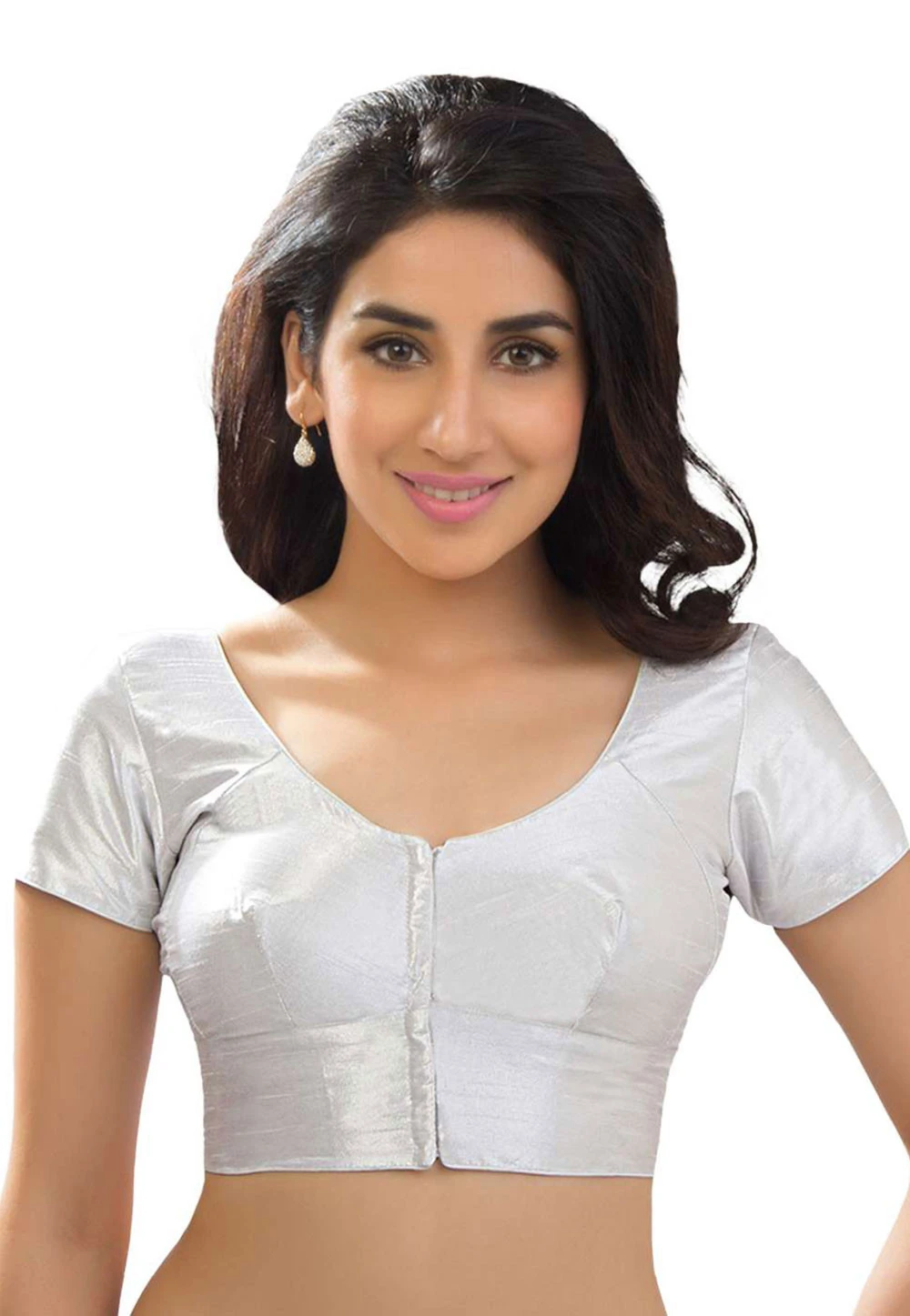 Plain Art Dupion Silk Blouse in Silver