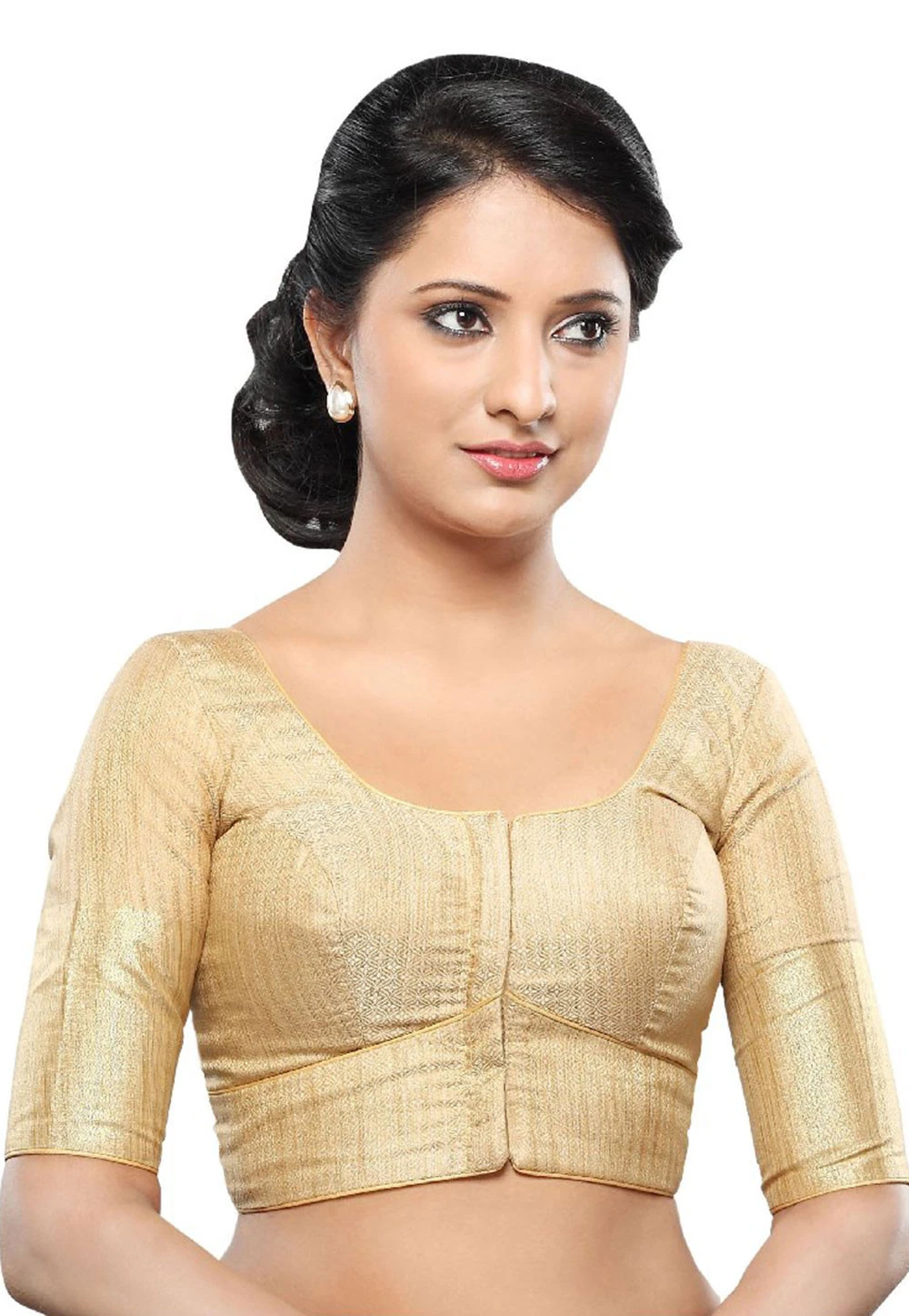 Woven Art Silk Jacquard Padded Blouse in Light Beige SP-4028