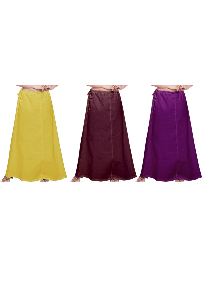 Yellow, Wine and Violet Cotton Readymade Petticoat