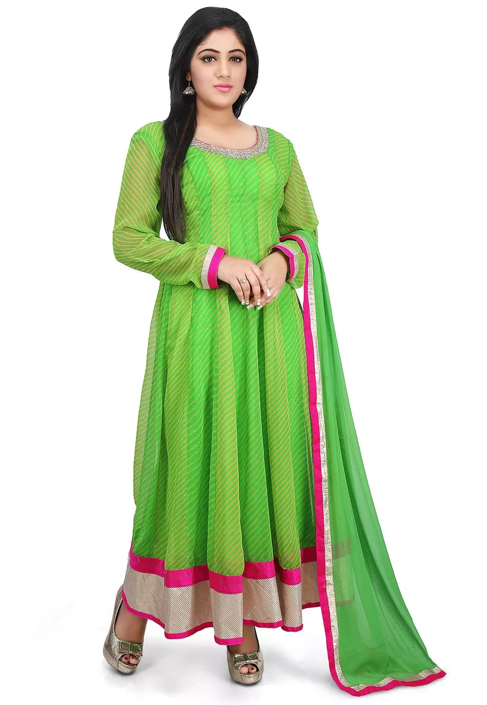Georgette Abaya Style Suit in Green SCK-N2548