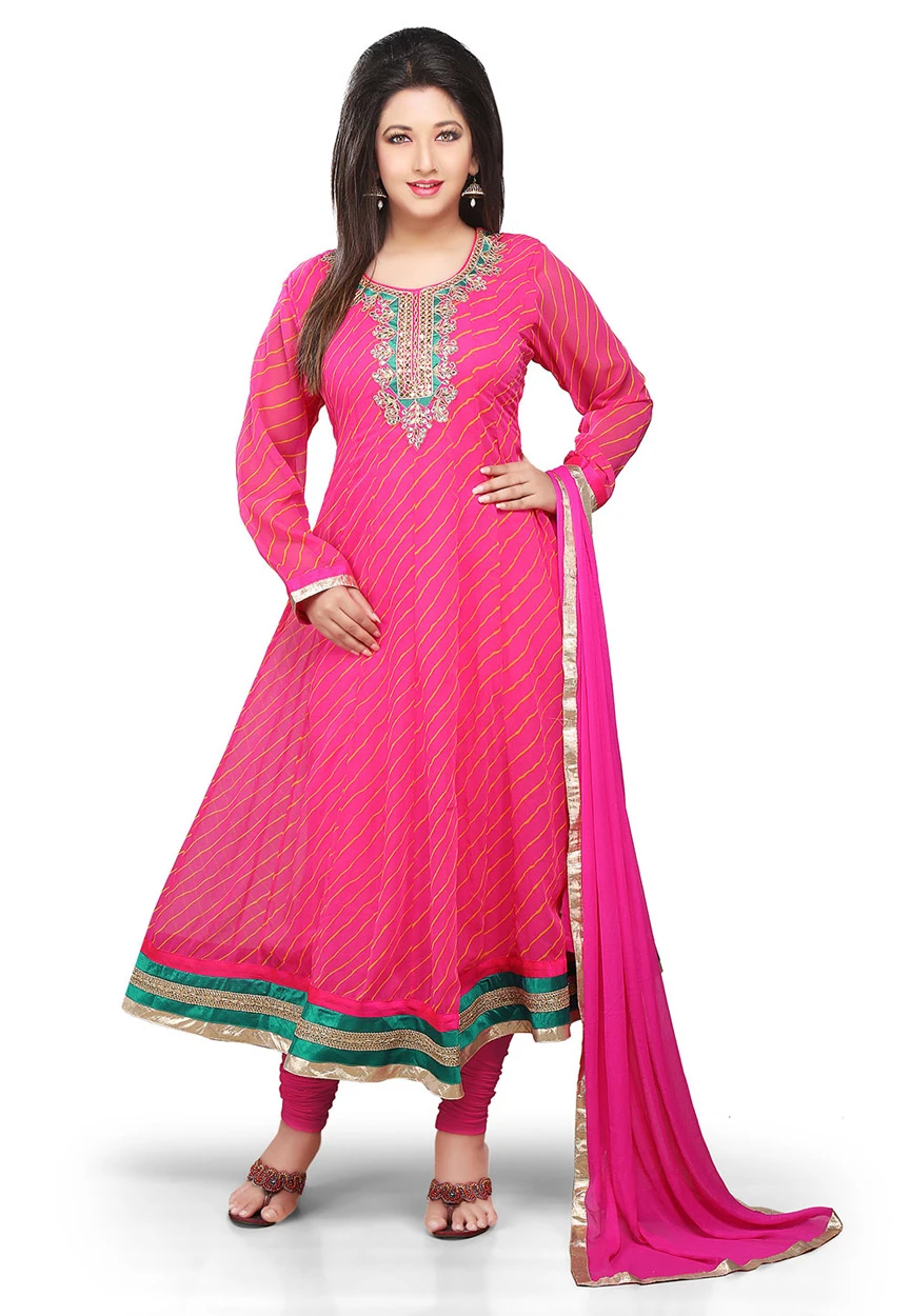 Fuchsia Faux Georgette Readymade Anarkali Kameez with Legging