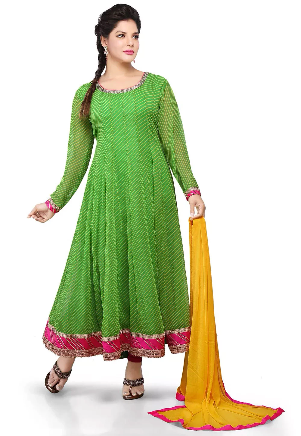 Printed Georgette Anarkali Suit in Green