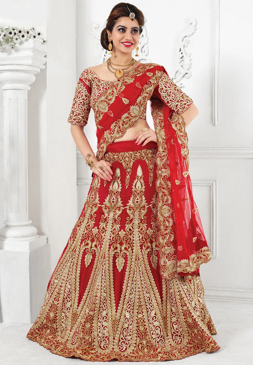 Red Net Lehenga Choli with Dupatta
