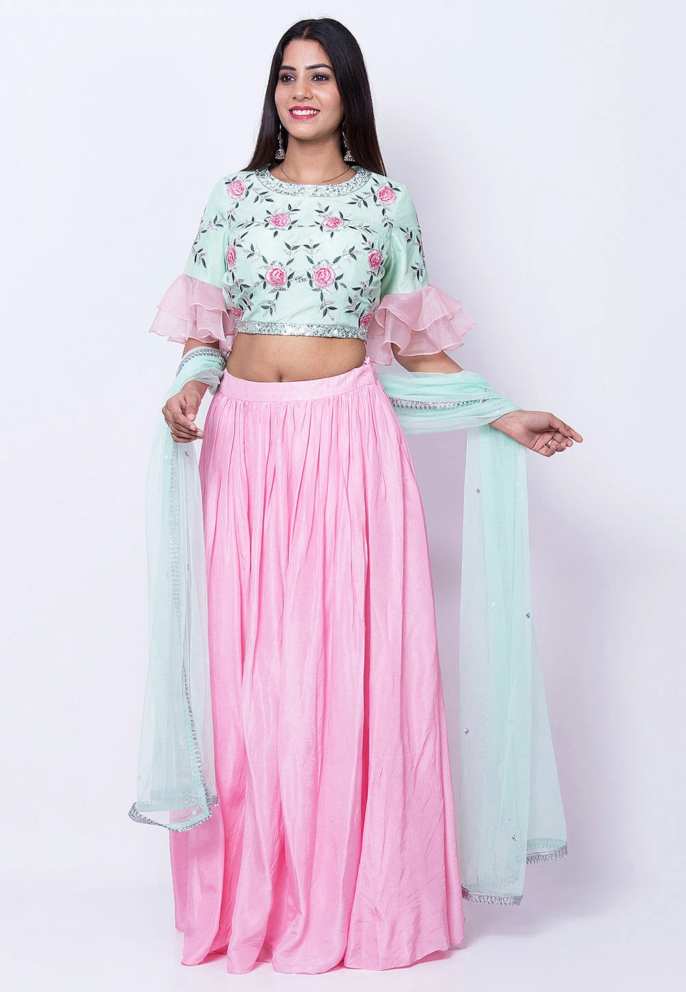 Plain Uppada Silk Lehenga in Pink