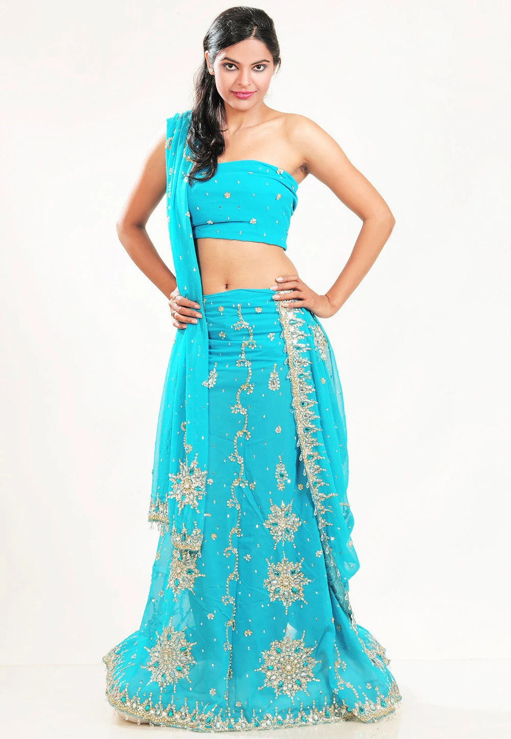 Georgette Circular Lehenga in Teal Blue