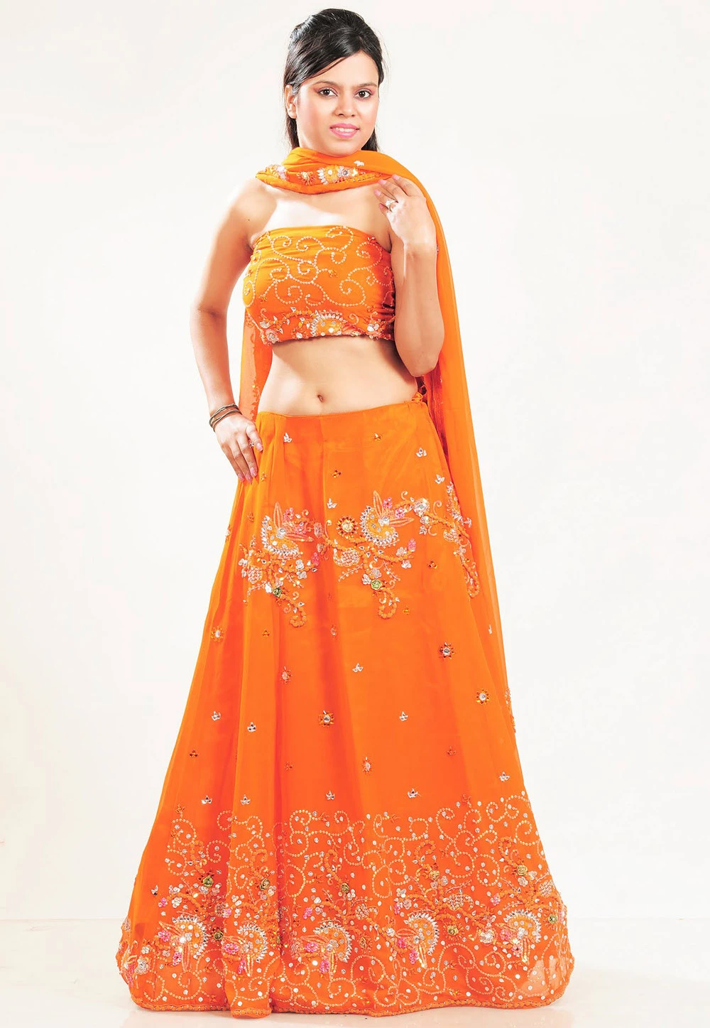 Georgette Circular Lehenga in Orange