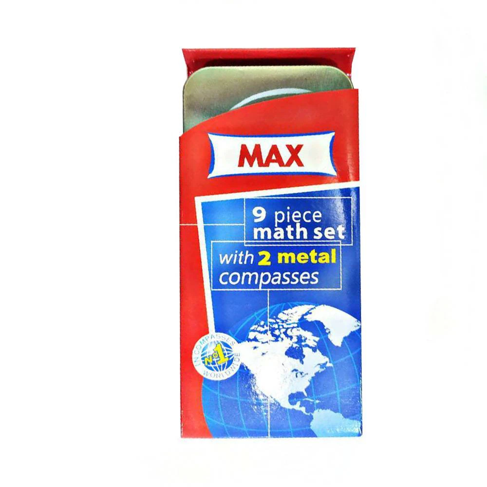 Max 9 pieces Math Set with 2 Metal Compasses